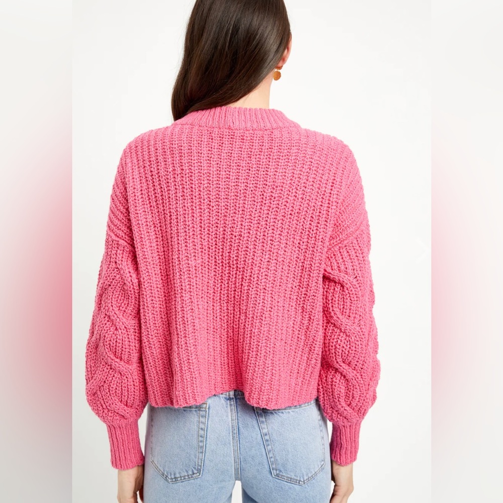 Kookai Switzerland Sweater NWT Hand Knit Pink Cable Knit Relaxed Fit Beautiful! - Picture 3 of 13